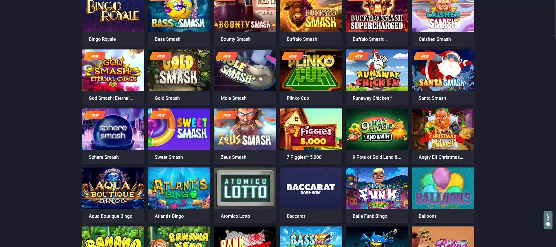 Интерфейс игрового зала Cat Casino с множеством слотов